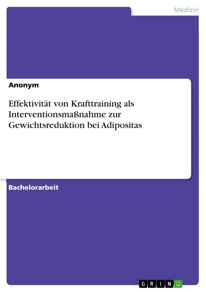 Cover: 9783389065921 | Effektivität von Krafttraining als Interventionsmaßnahme zur...