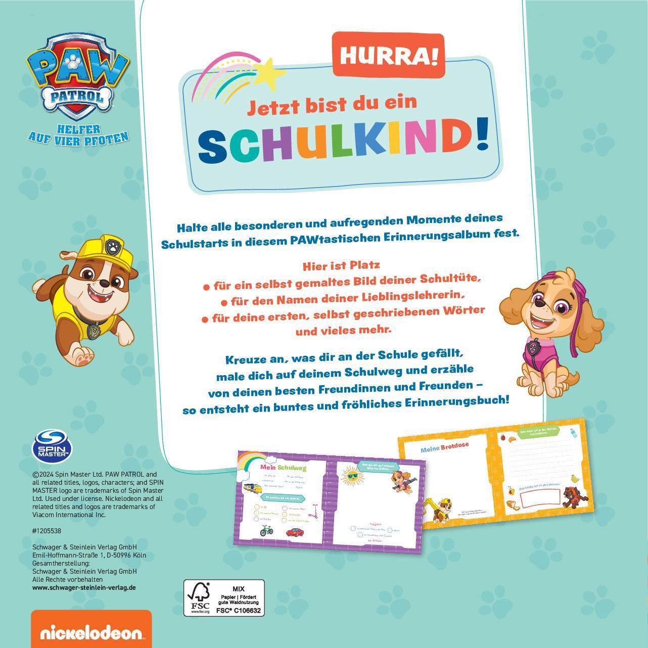 Rückseite: 9783849944391 | Paw Patrol: Ab heute bin ich Schulkind! Mein Erinnerungsalbum zum...