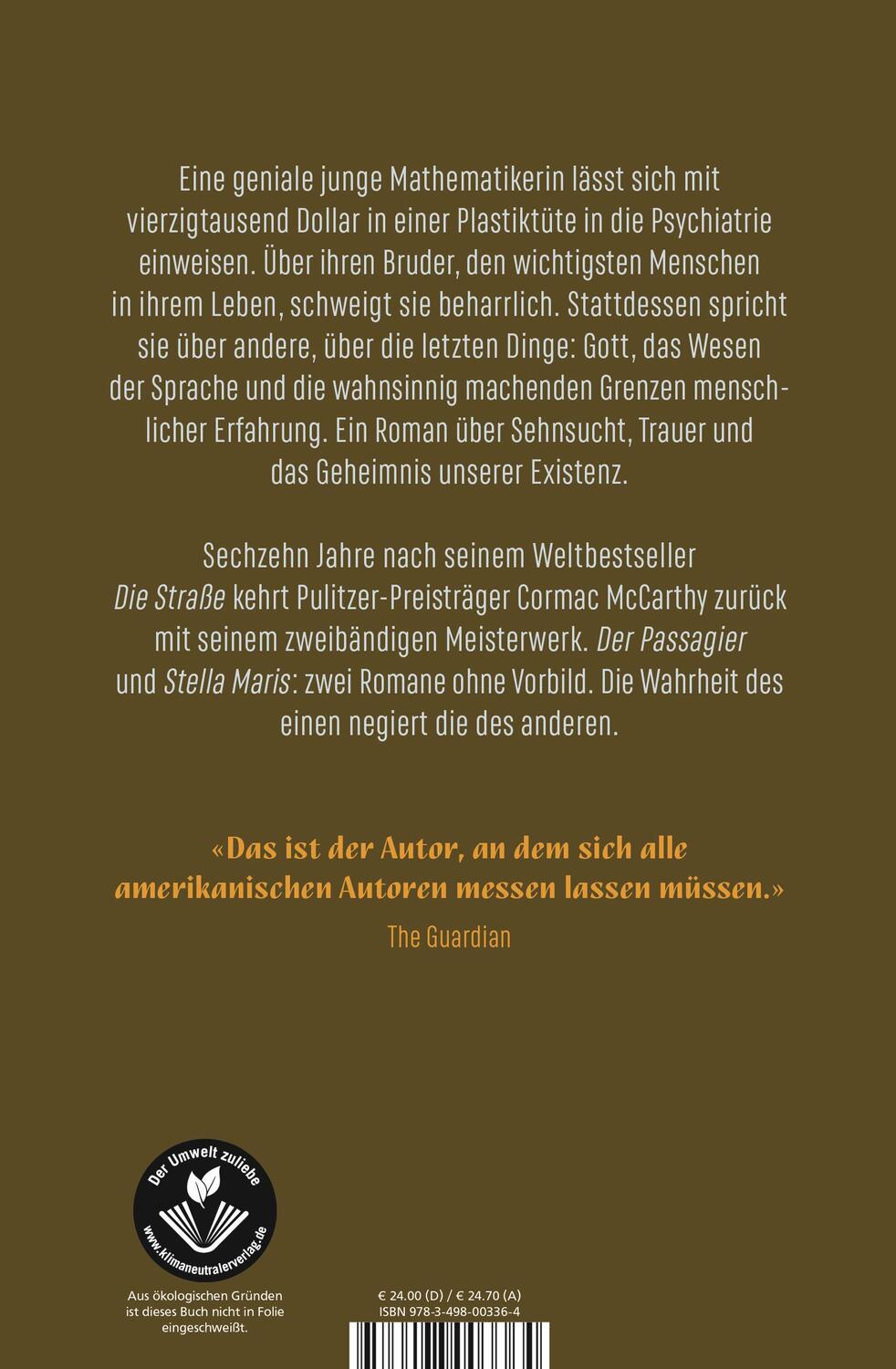 Rückseite: 9783498003364 | Stella Maris | Cormac McCarthy | Buch | Deutsch | 2022 | Rowohlt