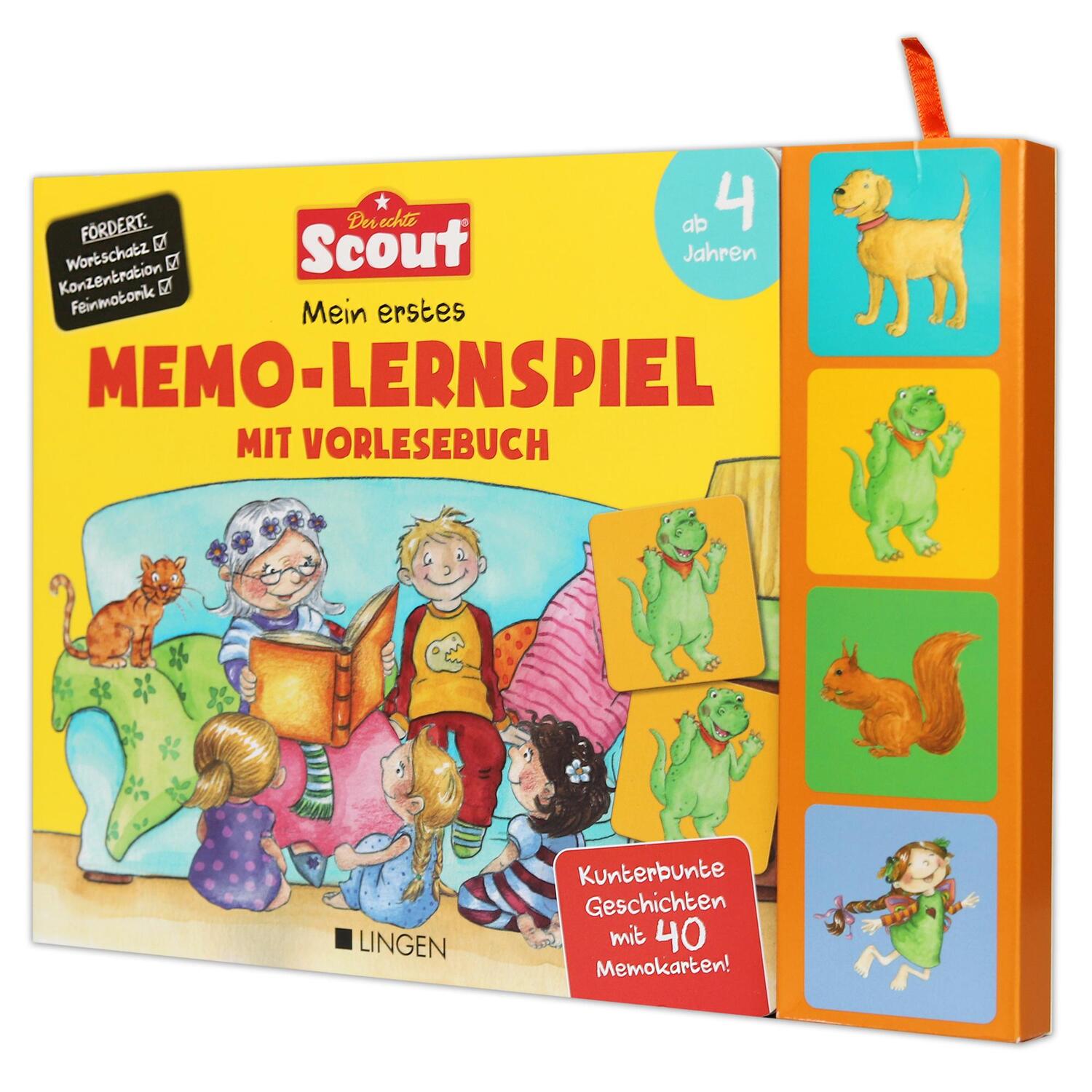 Cover: 9783963473166 | Scout: Mein erstes Memo Lernspiel mit Vorlesebuch - Kunterbunte...