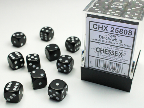 Cover: 601982022006 | Opaque 12mm d6 Black/white Dice Block™ (36 dice) | deutsch | Chessex