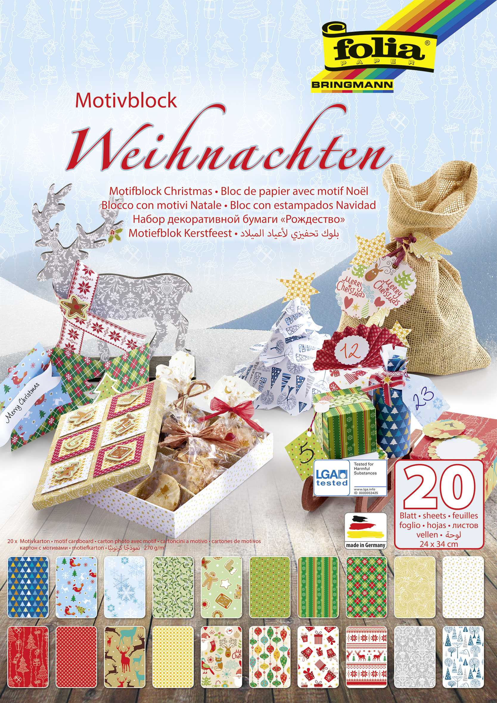 Cover: 4001868066838 | Folia Motivkartonblock WEIHNACHTEN III, 24x34cm, 20 Blatt | 47249