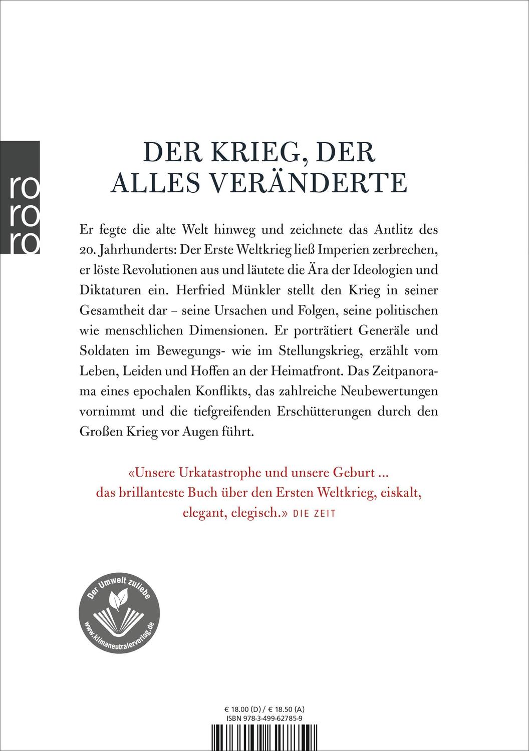 Rückseite: 9783499627859 | Der Große Krieg | Die Welt 1914 bis 1918 | Herfried Münkler | Buch