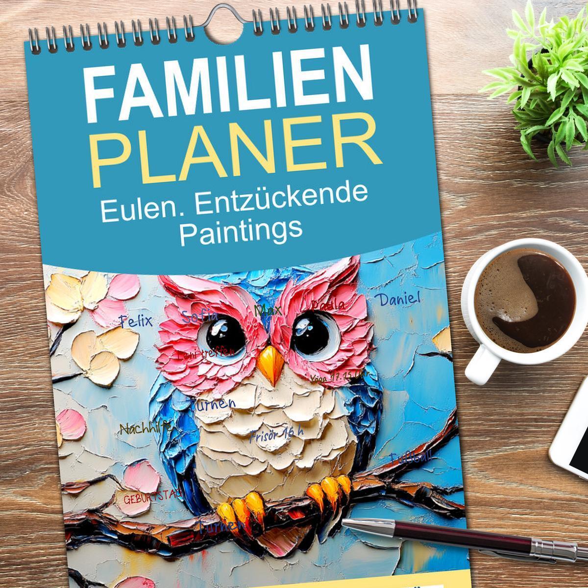 Bild: 9783457222874 | Familienplaner 2025 - Eulen. Entzückende Paintings mit 5 Spalten...