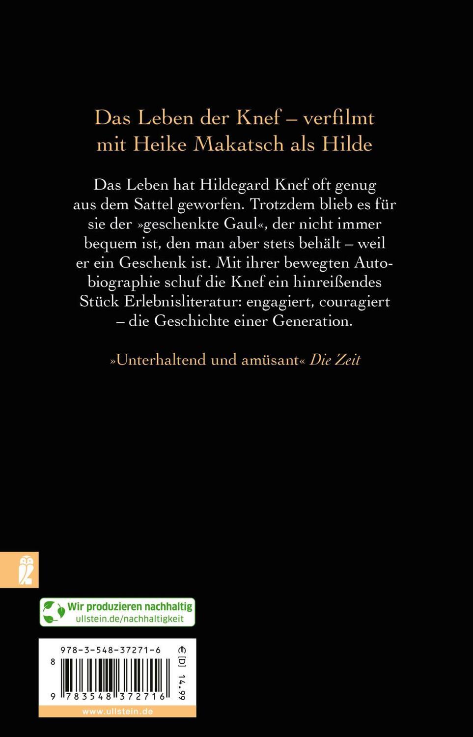 Rückseite: 9783548372716 | Der geschenkte Gaul | Bericht aus einem Leben | Hildegard Knef | Buch