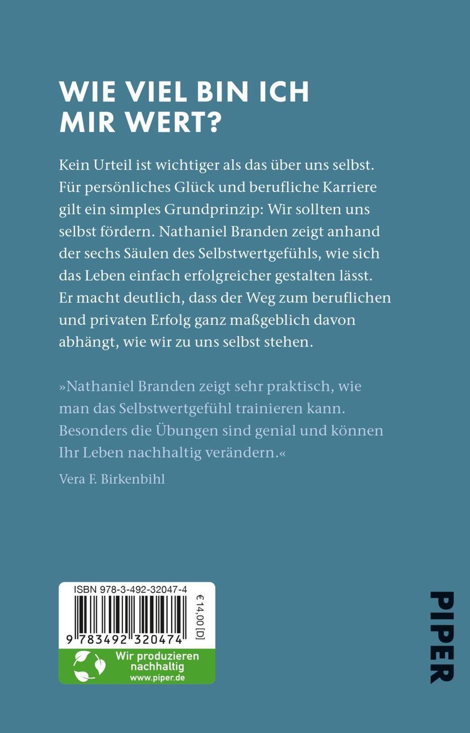 Rückseite: 9783492320474 | Die 6 Säulen des Selbstwertgefühls | Nathaniel Branden | Taschenbuch