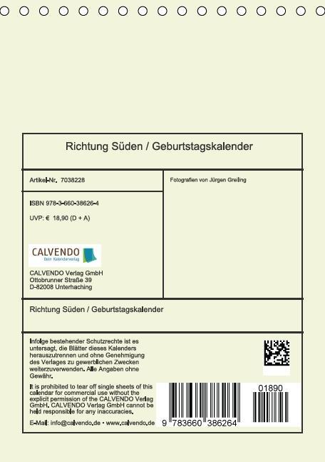 Bild: 9783660386264 | Richtung Süden / Geburtstagskalender (Tischkalender immerwährend...