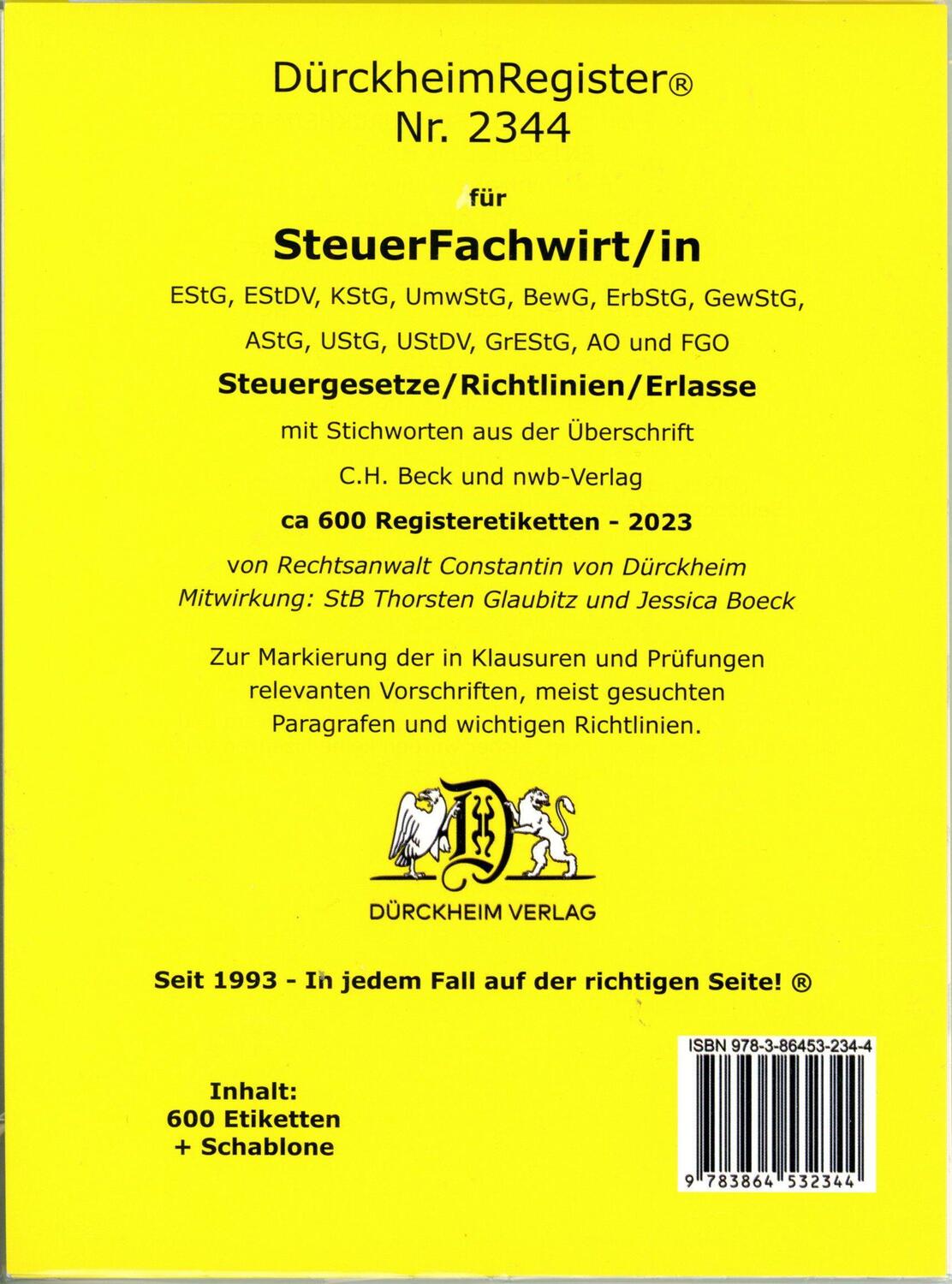 Cover: 9783864532344 | DürckheimRegister® STEUERFACHWIRT/IN 2023 Steuegesetze- Richtlinien...