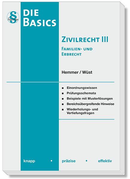 Cover: 9783968381411 | Basics Zivilrecht III - Familien- und Erbrecht | Hemmer (u. a.) | Buch