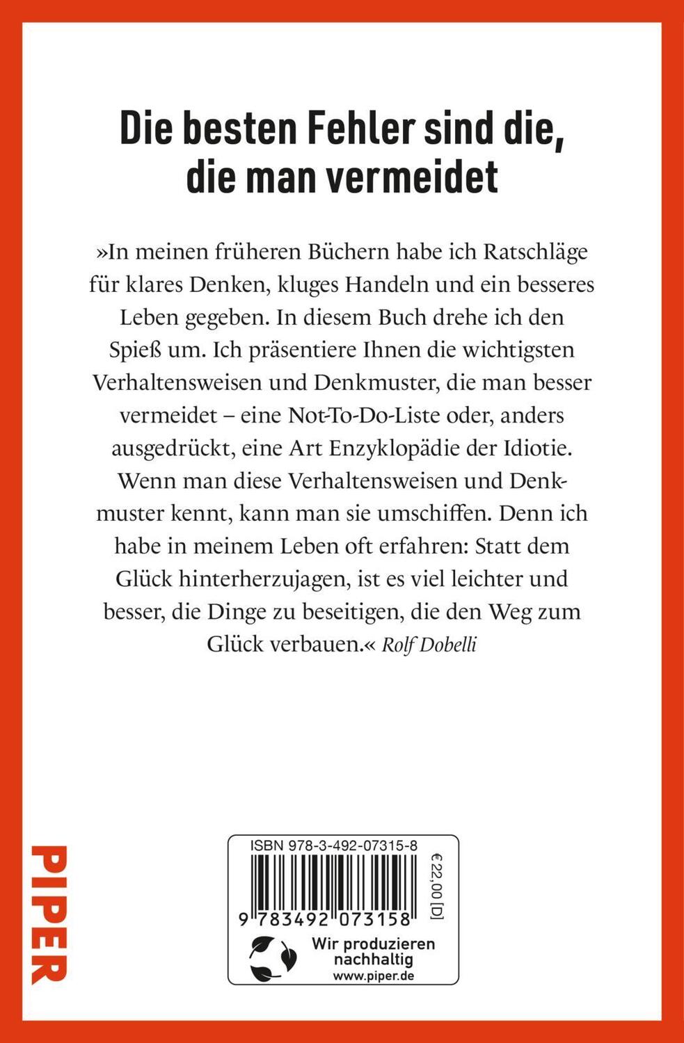 Rückseite: 9783492073158 | Die Not-To-Do-Liste | Rolf Dobelli | Buch | 352 S. | Deutsch | 2024