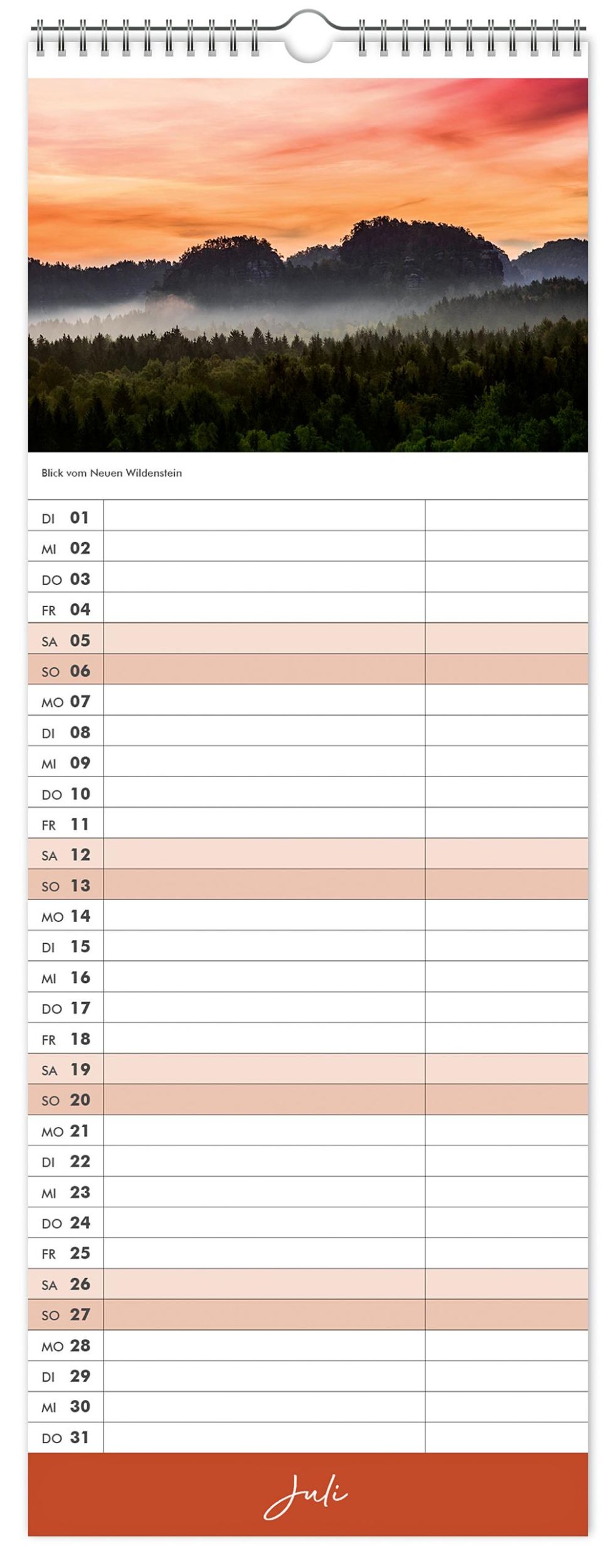 Bild: 9783910680739 | Küchenkalender Sächsische Schweiz 2025 | 15 x 40 cm weißes Kalendarium