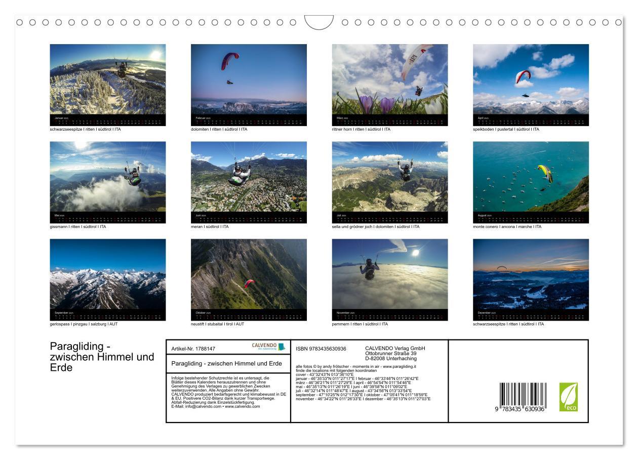 Bild: 9783435630936 | Paragliding - zwischen Himmel und Erde (Wandkalender 2025 DIN A3...