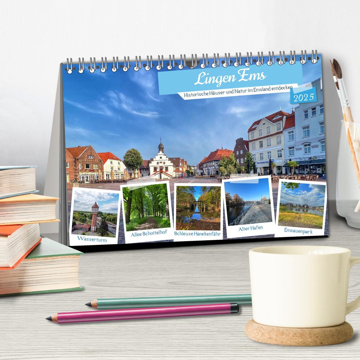 Bild: 9783383868719 | Lingen Ems (Tischkalender 2025 DIN A5 quer), CALVENDO Monatskalender