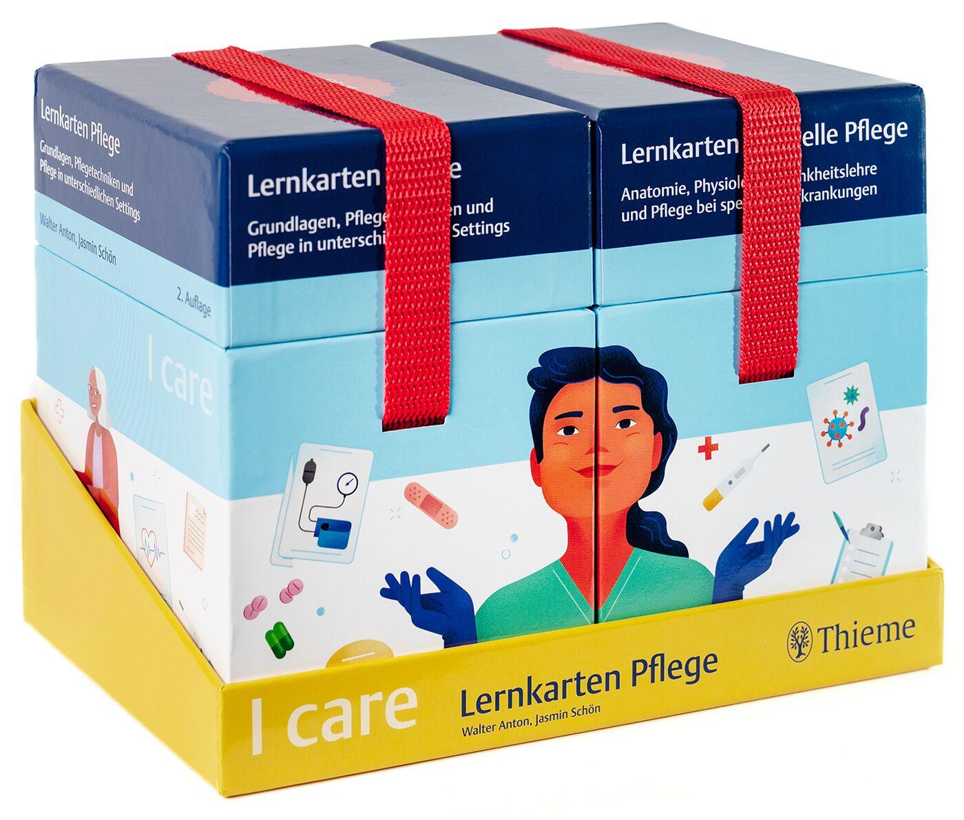 Cover: 9783132439993 | I care Lernkarten Pflege - Set (im Schuber) | Walter Anton (u. a.)