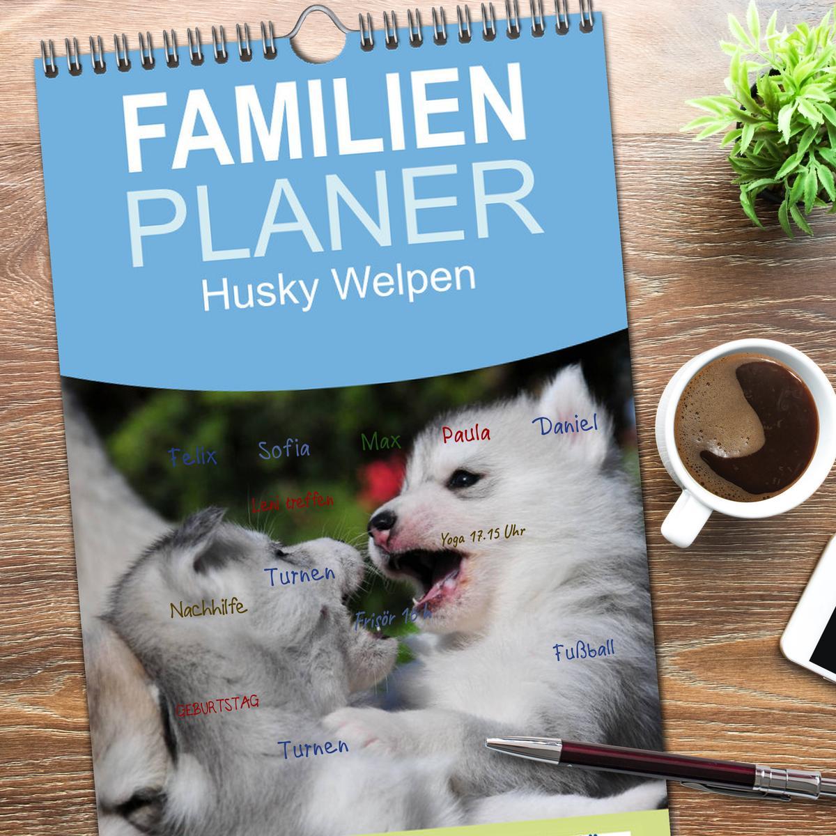 Bild: 9783457109922 | Familienplaner 2025 - Husky Welpen mit 5 Spalten (Wandkalender, 21...