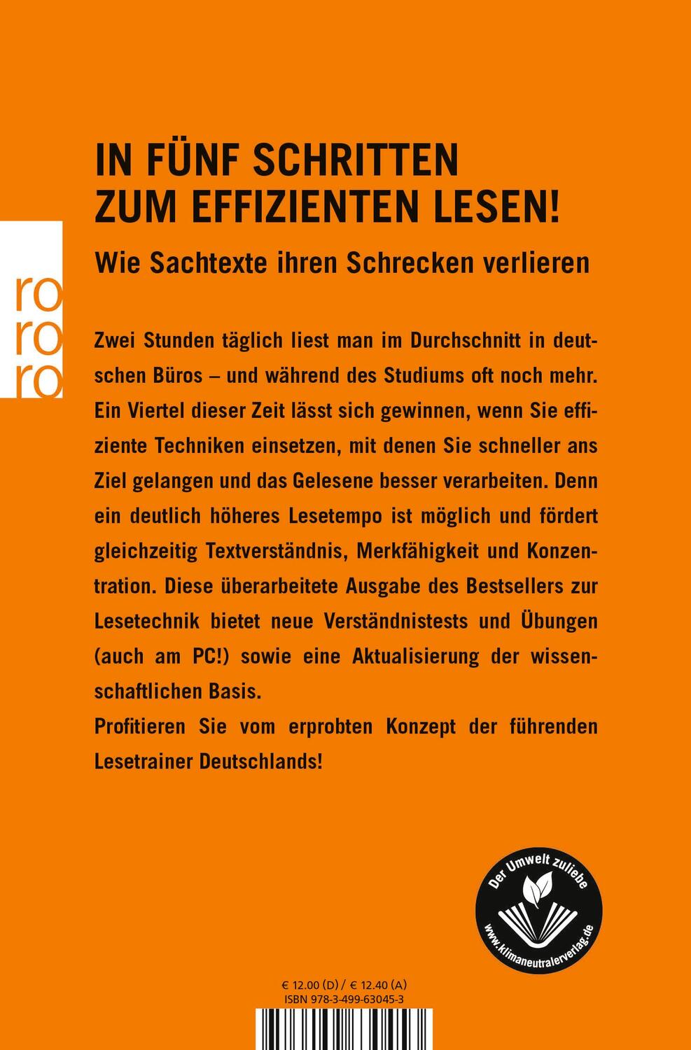 Rückseite: 9783499630453 | Schneller lesen - besser verstehen | Wolfgang Schmitz | Taschenbuch