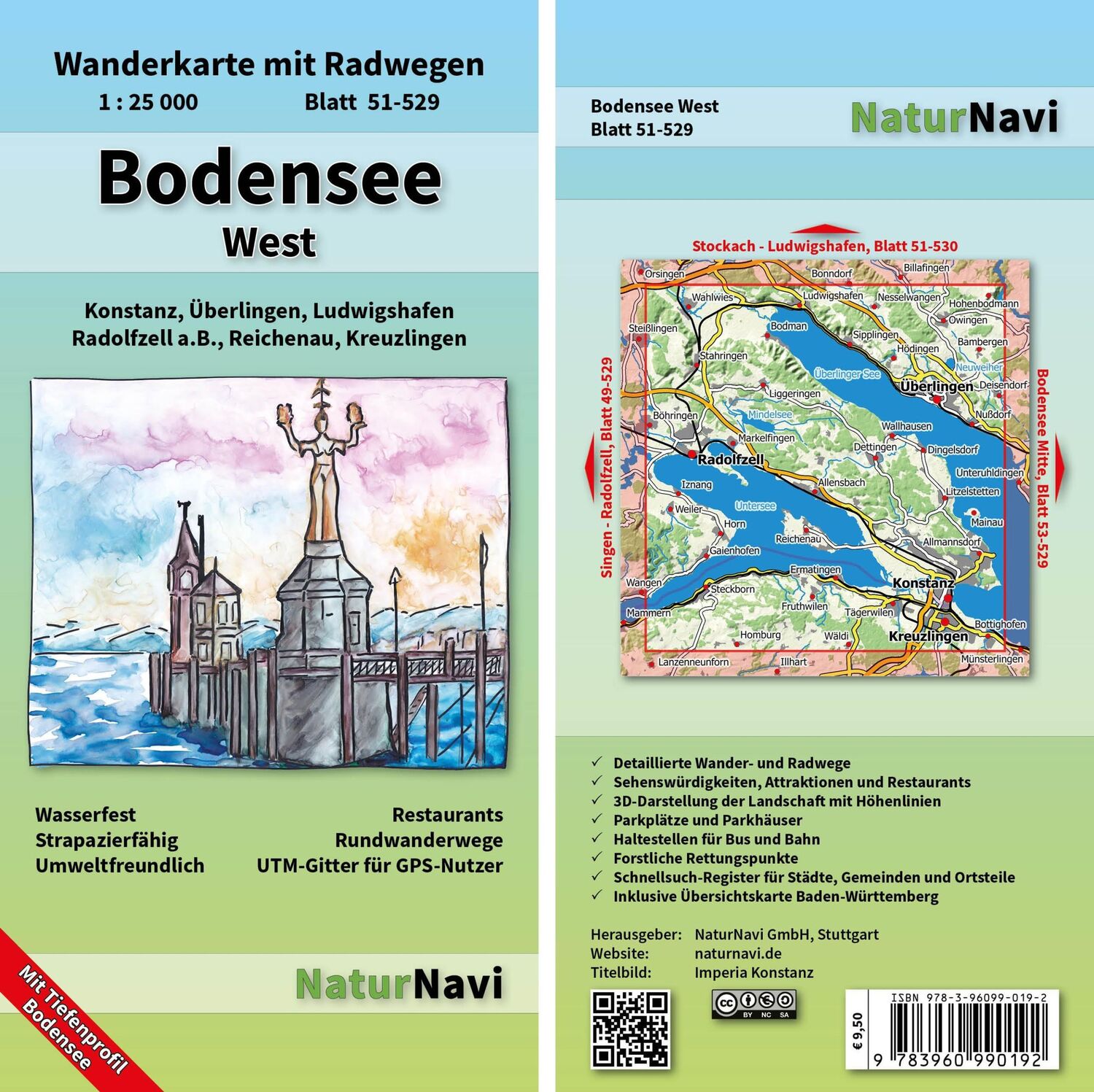 Cover: 9783960990192 | Bodensee West | NaturNavi | (Land-)Karte | wasserfest, strapazierfähig