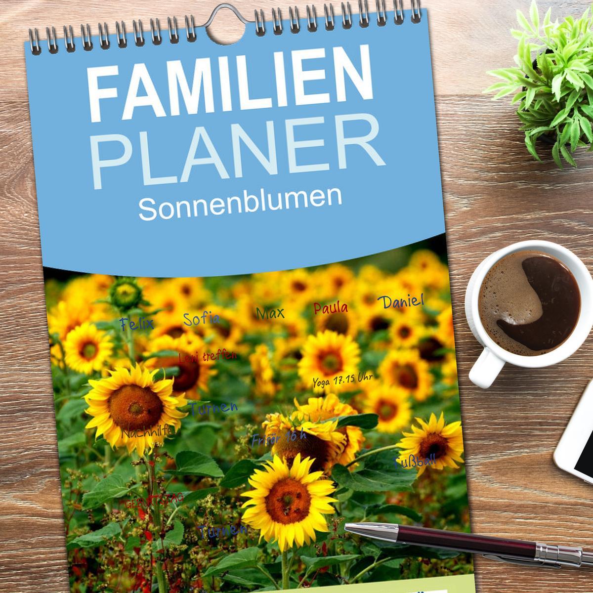 Bild: 9783457110928 | Familienplaner 2025 - Sonnenblumen mit 5 Spalten (Wandkalender, 21...