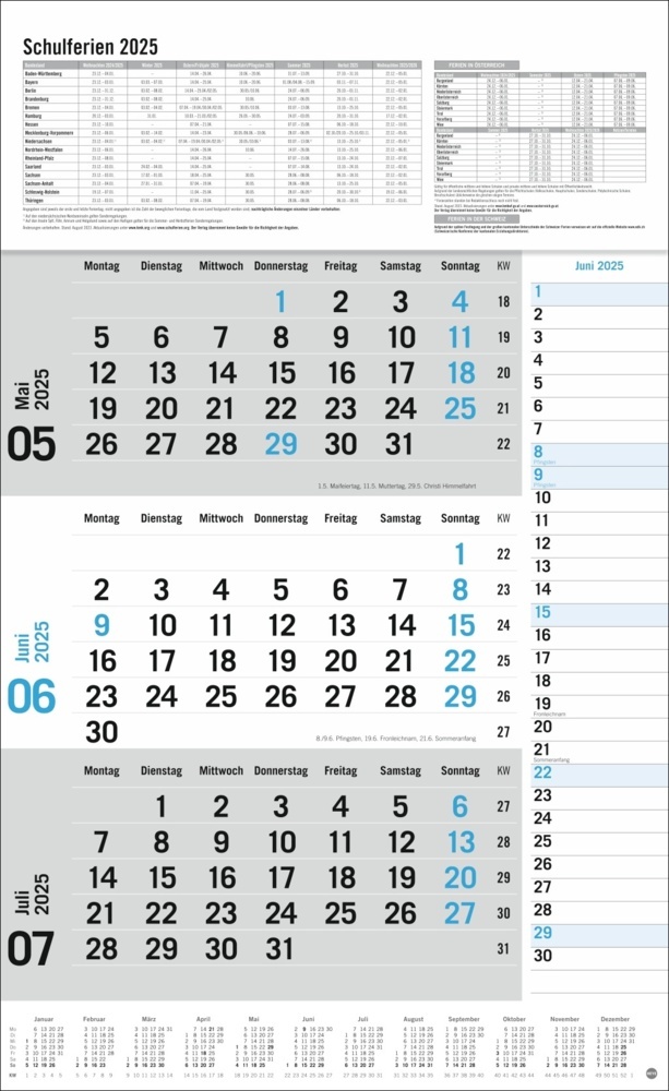 Bild: 9783756406647 | 3-Monats-Planer 2025 mit Klappfälzel mit Ferienterminen. | Kalender