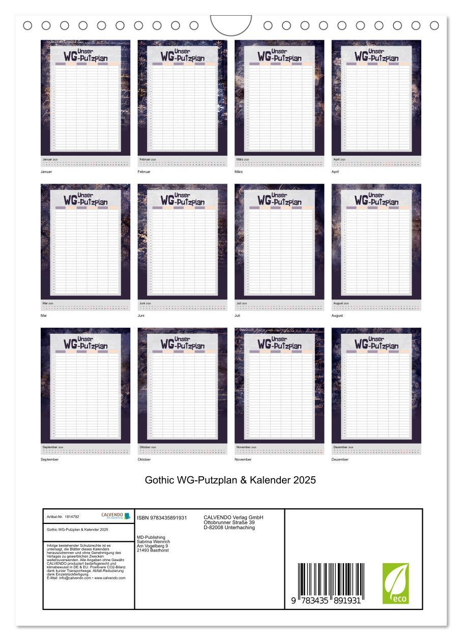 Bild: 9783435891931 | Gothic WG-Putzplan &amp; Kalender 2025 (Wandkalender 2025 DIN A4 hoch),...