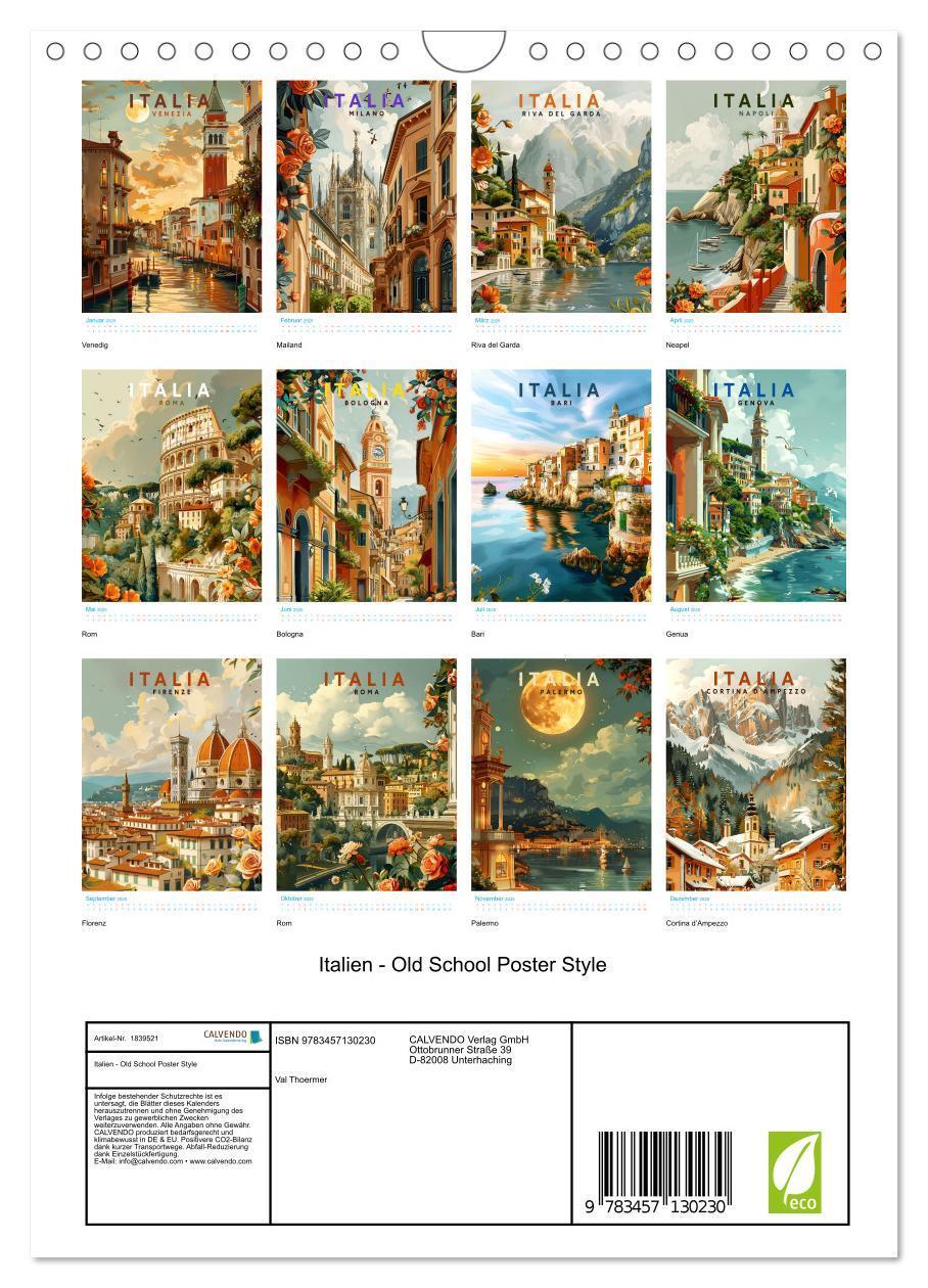 Bild: 9783457130230 | Italien - Old School Poster Style (Wandkalender 2025 DIN A4 hoch),...