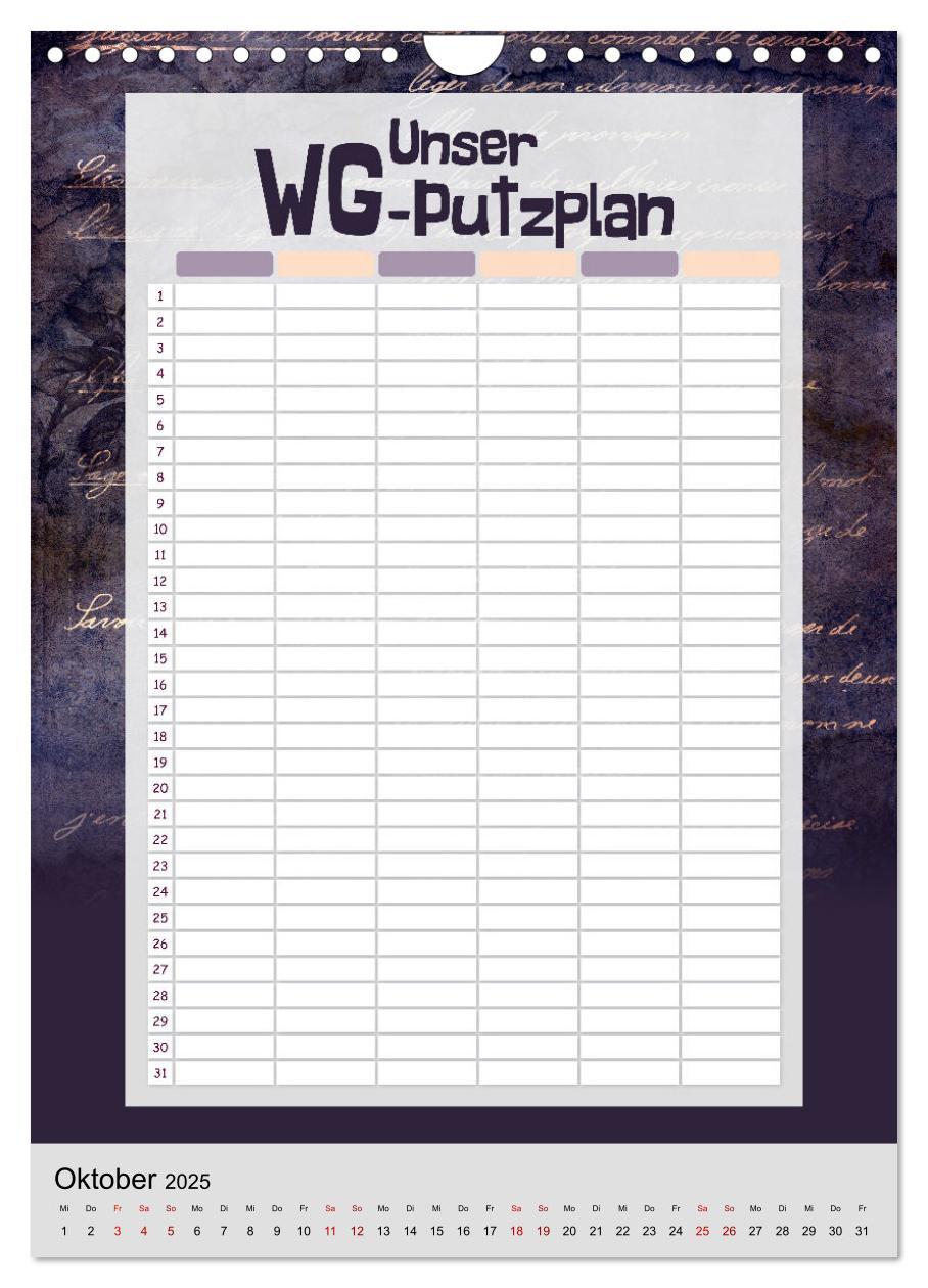 Bild: 9783435891931 | Gothic WG-Putzplan &amp; Kalender 2025 (Wandkalender 2025 DIN A4 hoch),...