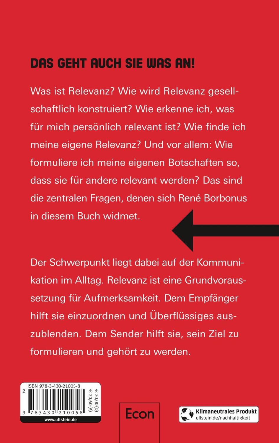 Rückseite: 9783430210058 | Relevanz | Was, warum, wann, für wen wichtig wird | René Borbonus