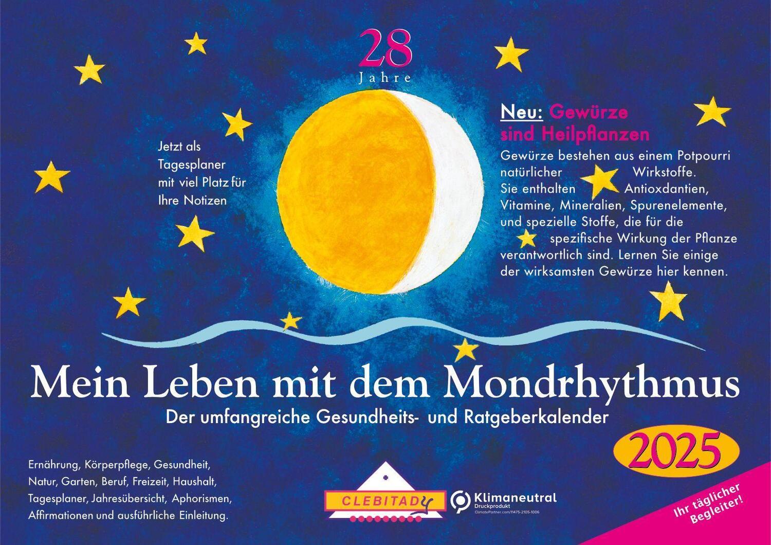 Cover: 9783932547188 | Mein Leben mit dem Mondrhythmus 2025 | Taschenkalender | Edith Stadig