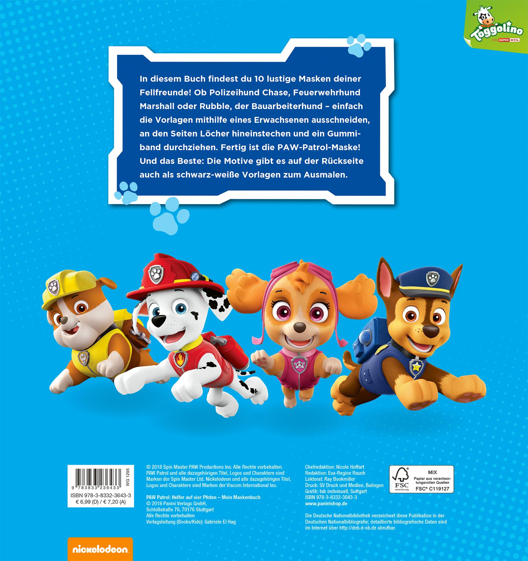 Rückseite: 9783833236433 | PAW Patrol: Mein Maskenbuch | Helfer auf vier Pfoten - Mit 10 Masken