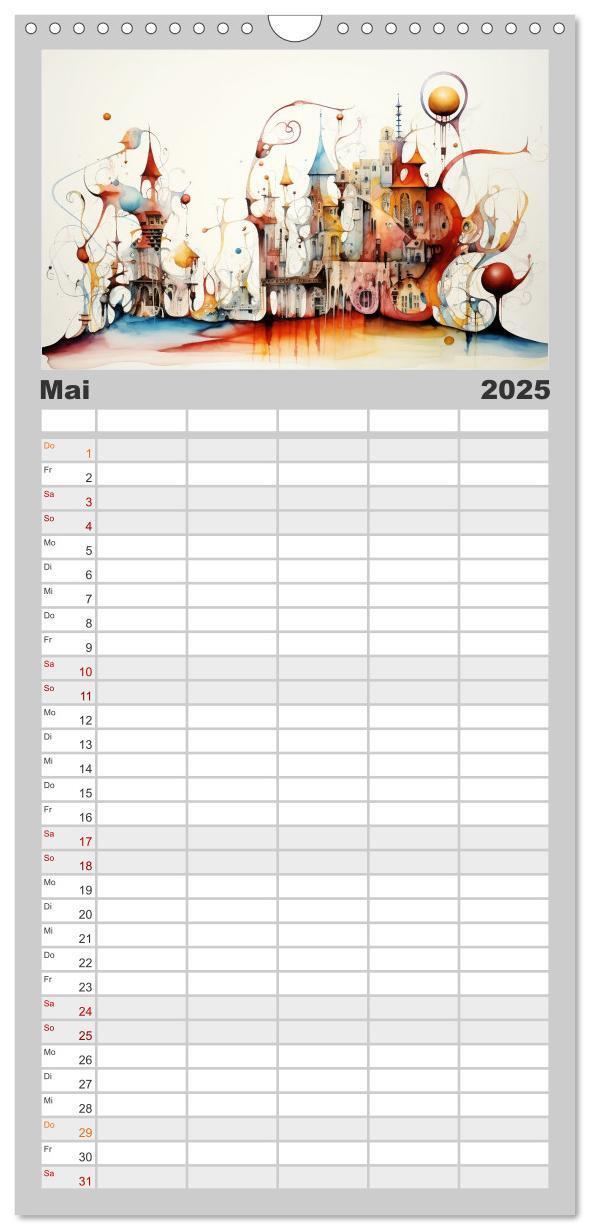 Bild: 9783457133828 | Familienplaner 2025 - Kuriose Häuser mit 5 Spalten (Wandkalender,...