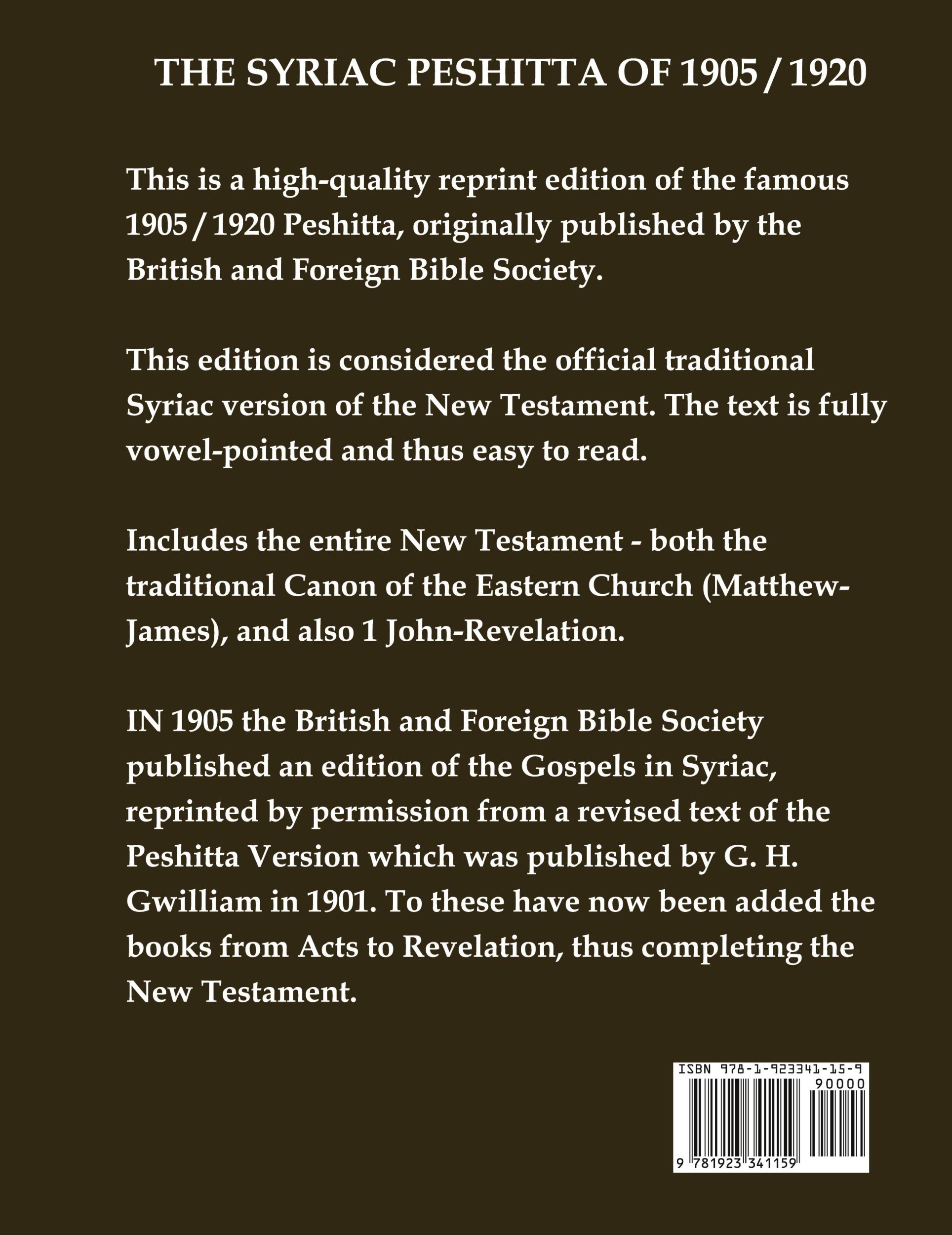 Cover: 9781923341159 | The 1905 Peshitta of the British Bible Society (Aramaic Peshitta;...