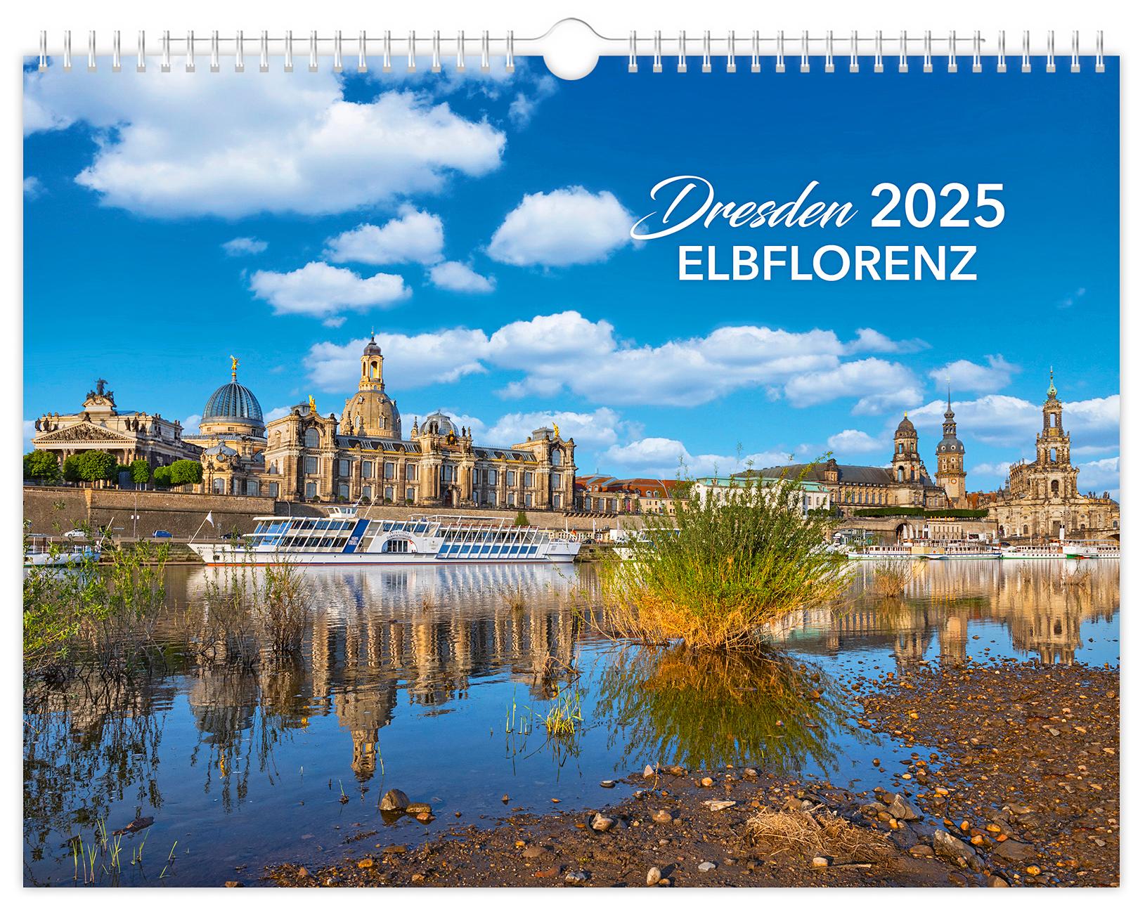 Cover: 9783910680586 | Kalender Dresden Elbflorenz 2025 | 40 x 30 cm schwarzes Kalendarium