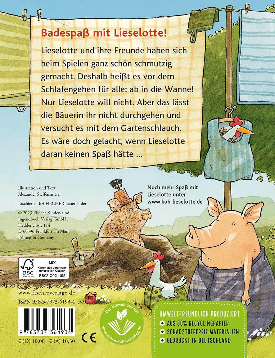 Rückseite: 9783737361934 | Lieselotte will nicht baden | Pappbilderbuch über Körperhygiene ab 2