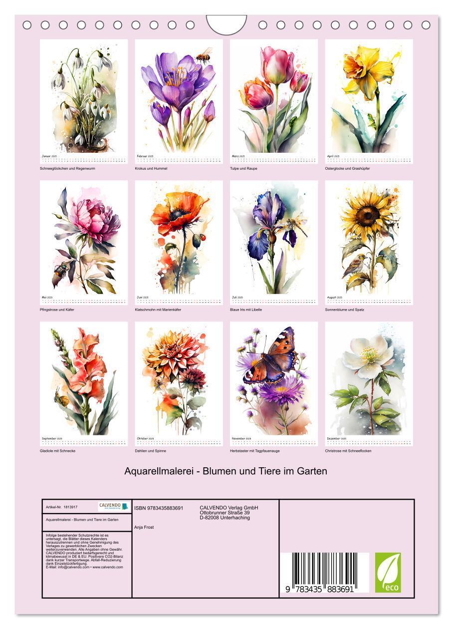 Bild: 9783435883691 | Aquarellmalerei - Blumen und Tiere im Garten (Wandkalender 2025 DIN...