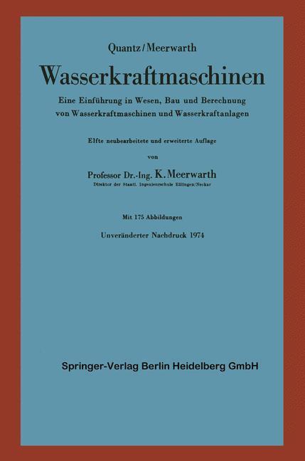 Cover: 9783540030423 | Wasserkraftmaschinen | L. Quantz (u. a.) | Taschenbuch | Paperback