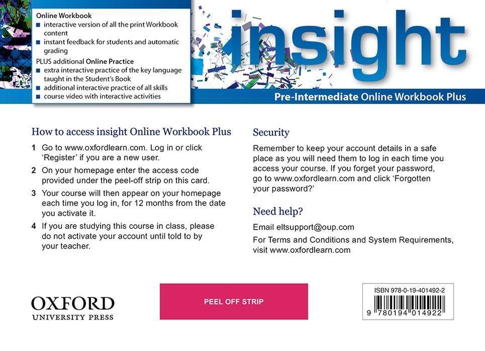 Cover: 9780194014922 | insight: Pre-Intermediate: Online Workbook Plus - Card with | Buch