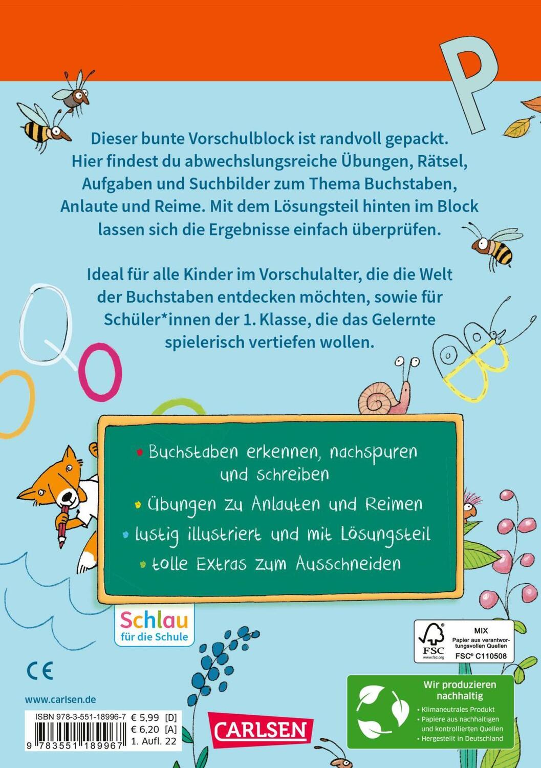 Rückseite: 9783551189967 | Schlau für die Schule: Mein bunter Buchstaben-Block | Mildner | Buch