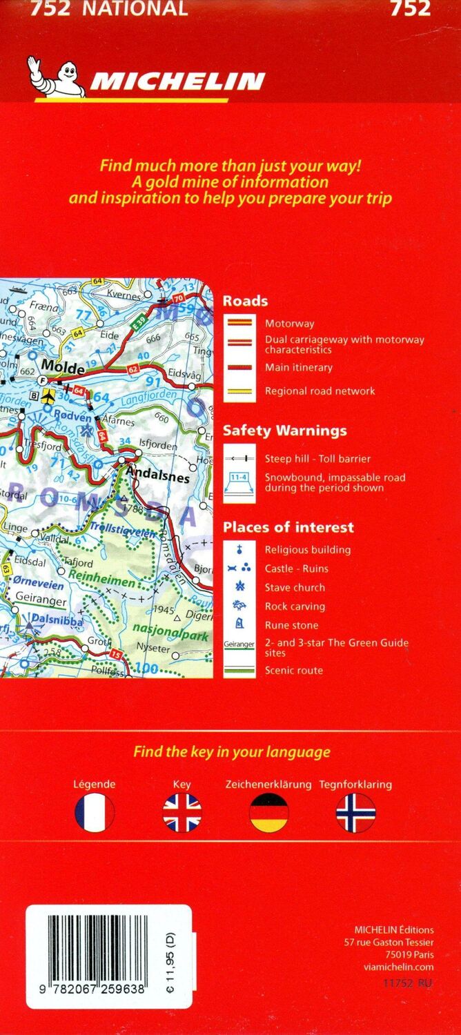 Bild: 9782067259638 | Michelin Norwegen | Straßen- und Tourismuskarte 1: 1 250 000 | Deutsch