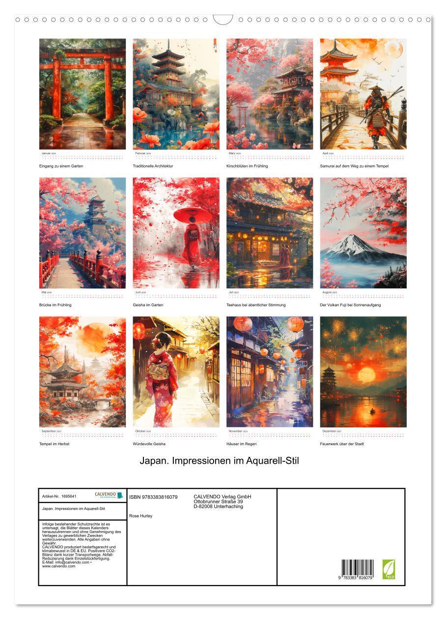 Bild: 9783383816079 | Japan. Impressionen im Aquarell-Stil (Wandkalender 2025 DIN A2...