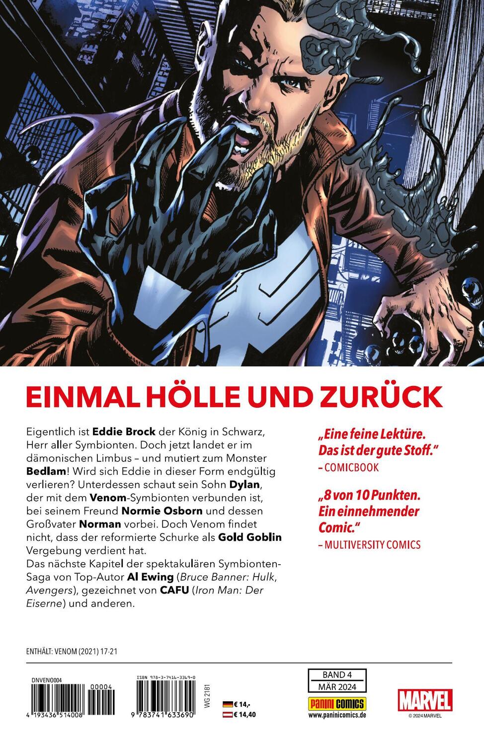 Rückseite: 9783741633690 | Venom: Erbe des Königs | Bd. 4: Der Weg ins Licht | Al Ewing (u. a.)