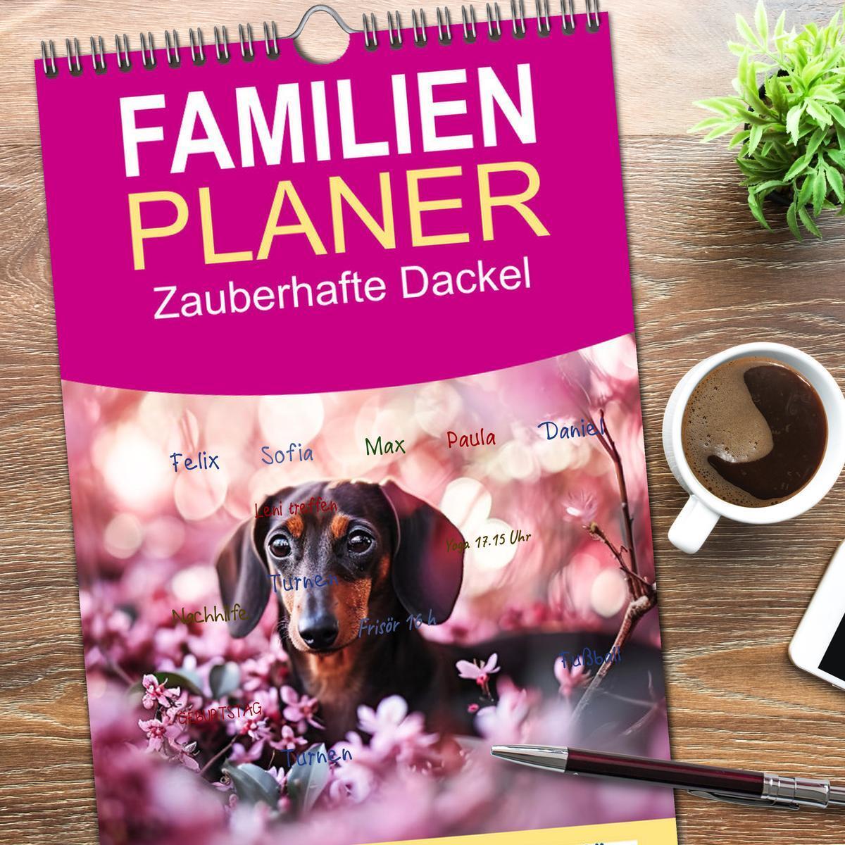 Bild: 9783457195543 | Familienplaner 2025 - Zauberhafte Dackel mit 5 Spalten...