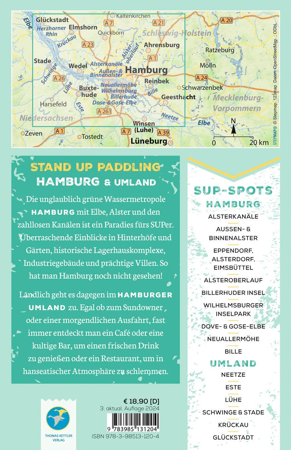 Rückseite: 9783985131204 | SUP-Guide Hamburg &amp; Umland | 15 SUP-Spots +die besten Einkehrtipps