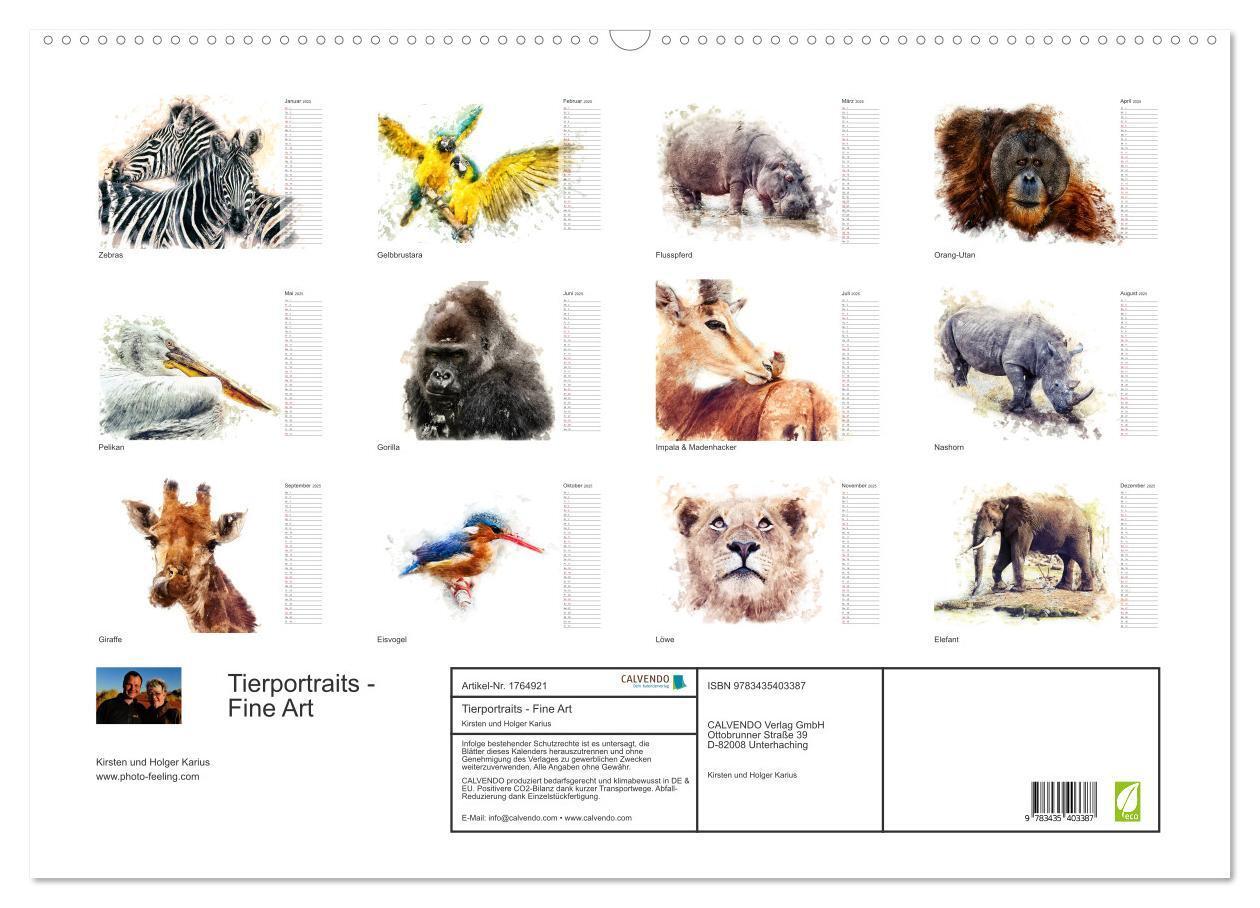 Bild: 9783435403387 | Tierportraits - Fine Art (Wandkalender 2025 DIN A2 quer), CALVENDO...