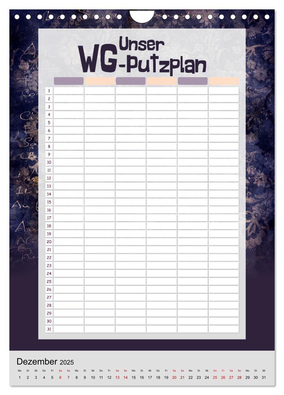 Bild: 9783435891931 | Gothic WG-Putzplan &amp; Kalender 2025 (Wandkalender 2025 DIN A4 hoch),...