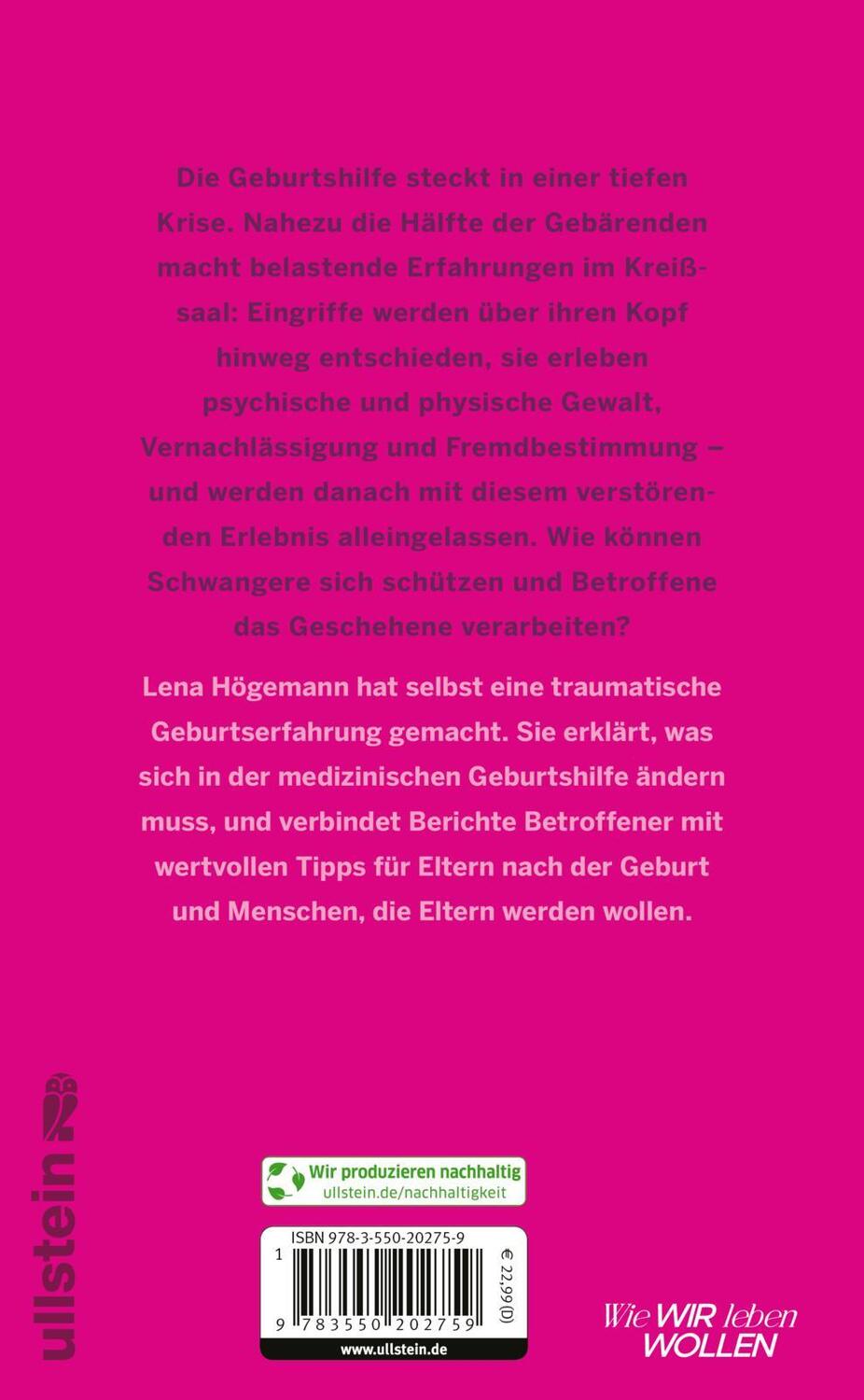 Rückseite: 9783550202759 | So wollte ich mein Kind nicht zur Welt bringen! | Lena Högemann | Buch