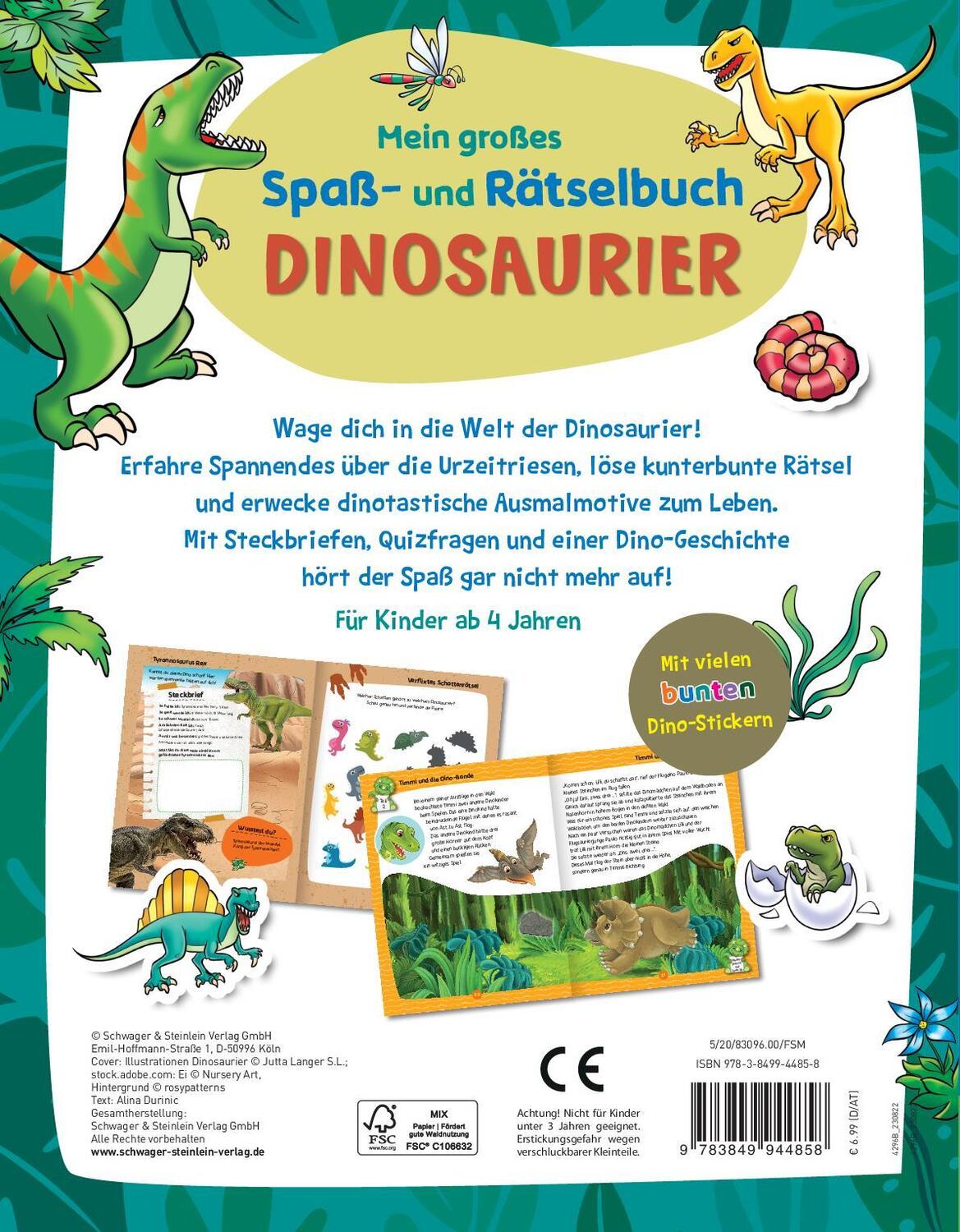 Rückseite: 9783849944858 | Mein großes Spaß- und Rätselbuch Dinosaurier | Alina Durinic (u. a.)