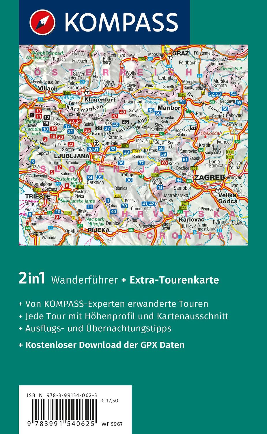 Rückseite: 9783991540625 | KOMPASS Wanderführer Slowenien, 61 Touren | Boris Korencan | Buch