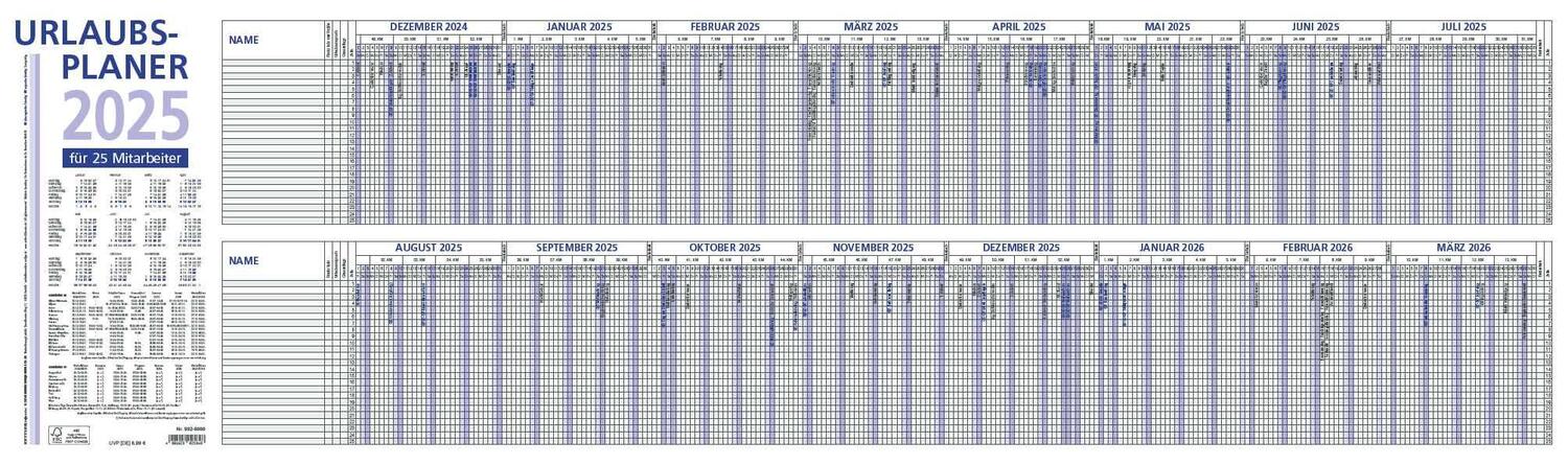 Bild: 4006928025848 | Urlaubsplaner 2025 100x29,7 - 16 Monate- Wandplaner - gefalzt - für...