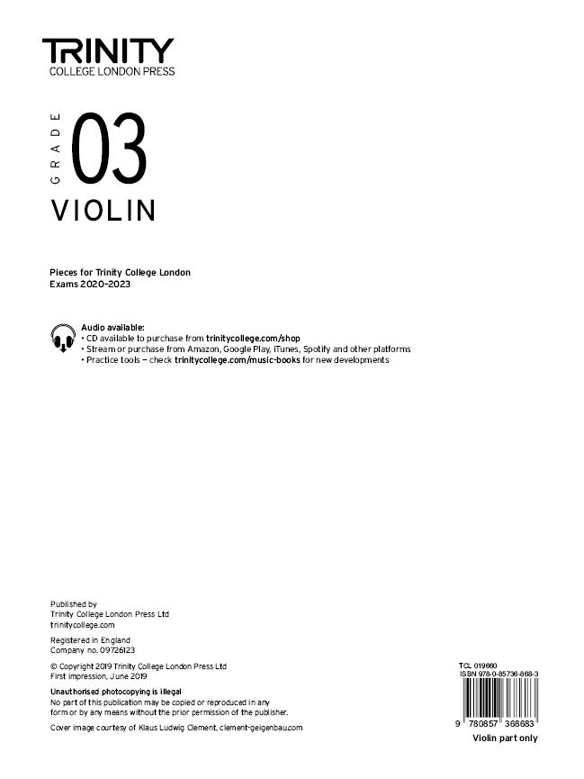 Cover: 9780857368683 | Trinity College London Violin Exam Pieces From 2020: Grade 3 (part...