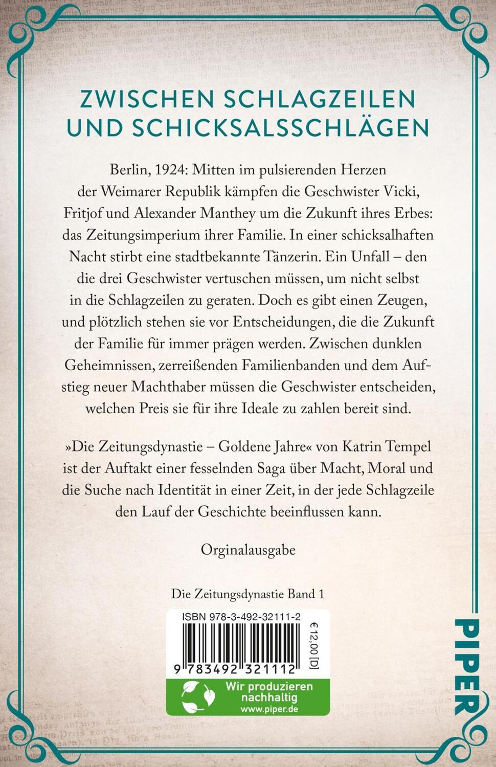 Rückseite: 9783492321112 | Die Zeitungsdynastie - Goldene Jahre | Katrin Tempel | Taschenbuch